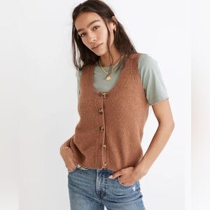 Madewell Kneale Vest Womens XS Button Front Sweater Vest Rosewood Wool Blend